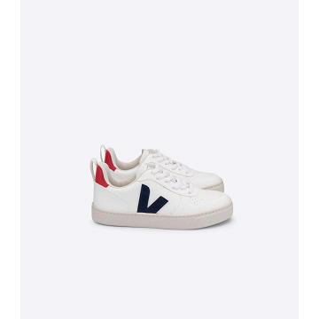 White/Navy Kids' Veja V-10 LACES CWL Sneakers | AU 863ILH